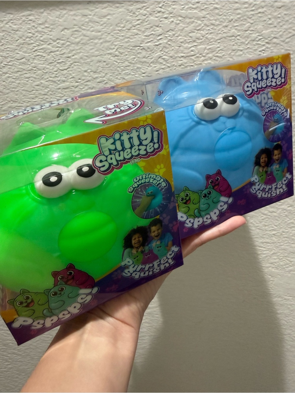 Bundle of 2 PPNC Kitty Squeeze Sensory Toy. Purrfect Squish Pspsps. Blue & Green